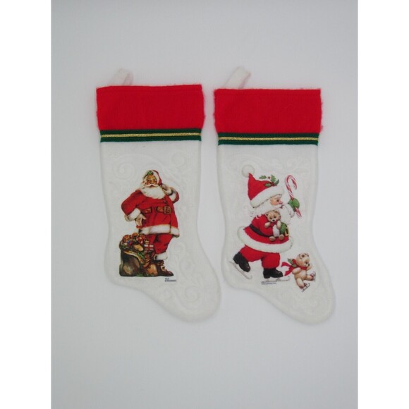 Retro 1970s Set of 2 Vintage Felt Christmas Stockings Santa Holiday Morehead - Picture 4 of 12